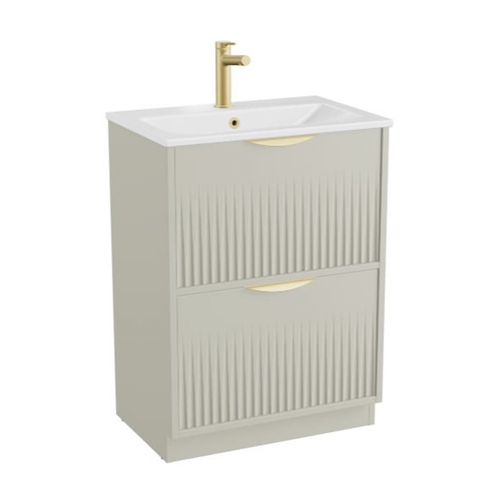 Vado Safari Fluted 600mm Cashmere Floorstanding Vanity Unit & Ceramic Basin